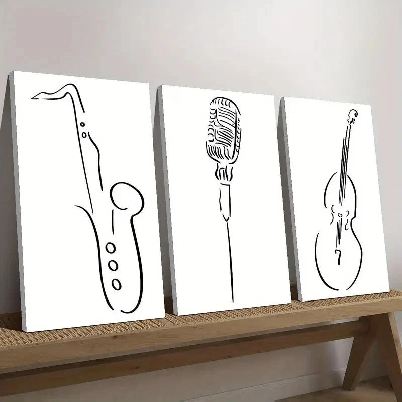 3pcs Minimalist Black  White Saxophone Perfect Wall Art Set Canvas Framed 40x60cm - High Quality Print 100% Australian Made Wall Canvas Ready to Hang - Bella Home Decor