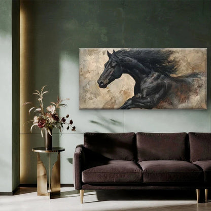 Running Horse Rustic Vintage Wall Art Canvas Office Home Room Framed 120x60cm