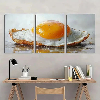 3pcs Sunnyside Up Egg Kitchen Vibrant Wall Art Set Canvas Unframed - High Quality Print 100% Australian Made Wall Canvas
