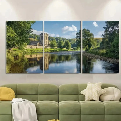 3pcs Bolton Abbey Vintage Retro Perfect Wall Art Set Canvas Framed 50x70cm - High Quality Print 100% Australian Made Wall Canvas Ready to Hang - Bella Home Decor
