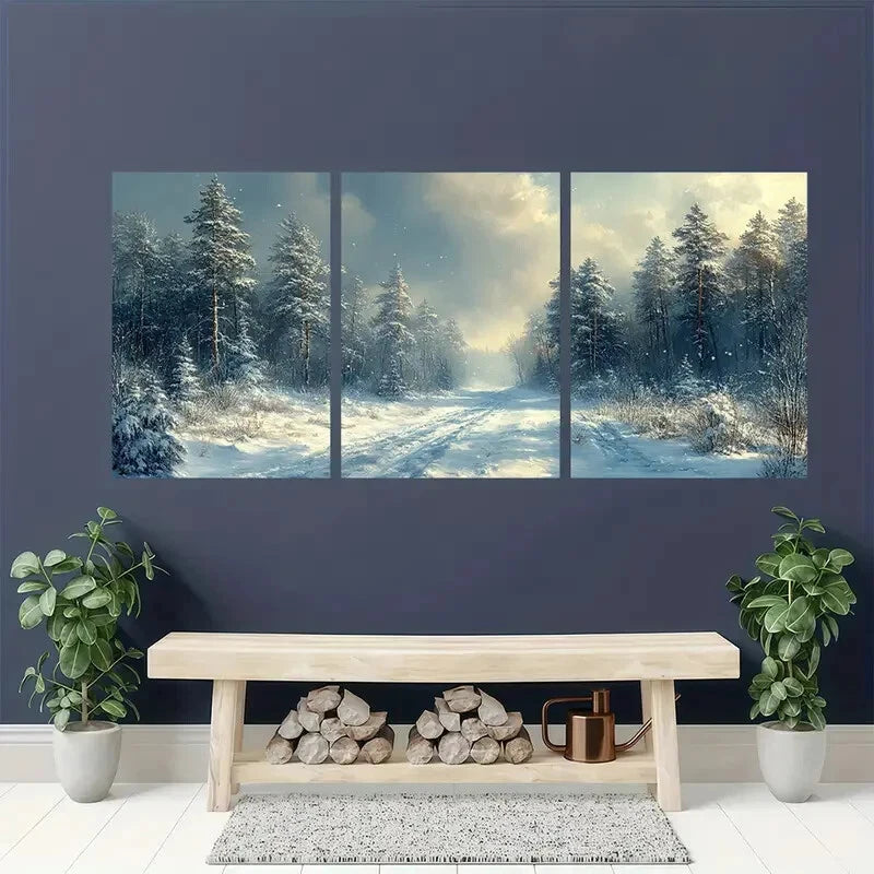3pcs Antique Rustic Christmas Painting  Metal Print Ready to Hang Art - Bella Home Decor