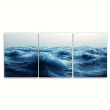3pcs C Abstract Ocean Waves  Wall Art Set Canvas Framed 50x70cm - High Quality Print 100% Australian Made Wall Canvas Ready to Hang - Bella Home Decor