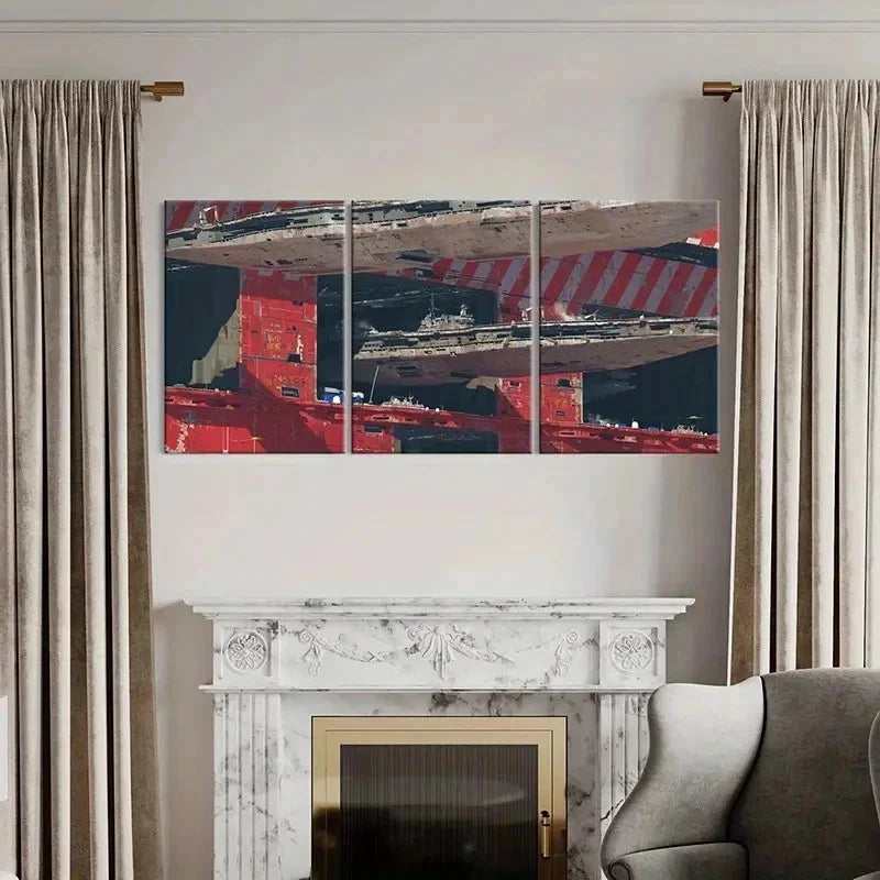 3pcs Sci-Fi Movie Spaceships War Destroyer  Wall Art Set Canvas Framed 50x70cm - High Quality Print 100% Australian Made Wall Canvas Ready to Hang - Bella Home Decor