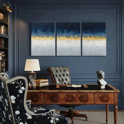 3pcs Blue Golden White Palette Textured Painting Metal Print Ready to Hang Art - Bella Home Decor