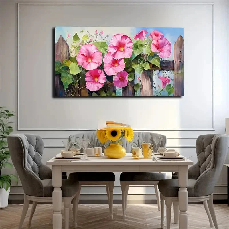 Vibrant Pink Roses & Green Wall Art Canvas Office Home Room Framed 120x60cm