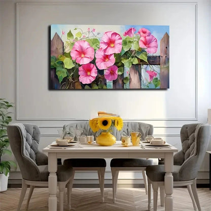 Vibrant Pink Roses & Green Wall Art Canvas Office Home Room Framed 120x60cm