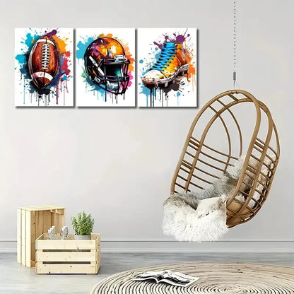 3pcs Vibrant Football Colorful Helmet and Jersey Metal Print Ready to Hang Art - Bella Home Decor