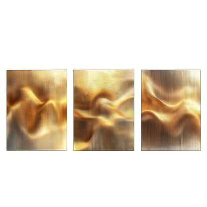 3pcs Golden Flowing Abstract Fluid Wave  Wall Art Set Canvas Framed 40x60cm - High Quality Print 100% Australian Made Wall Canvas Ready to Hang - Bella Home Decor