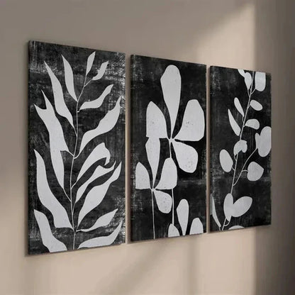 3pcs Black and White Abstract Leaf Botanical Wall Art Set Canvas Unframed - High Quality Print 100% Australian Made Wall Canvas - Bella Home Decor