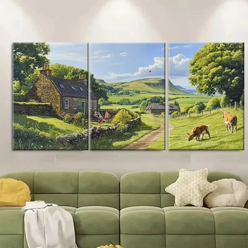 3pcs The Scottish Borders in Summer Wall Art Set Canvas Framed 40x60cm - High Quality Print 100% Australian Made Wall Canvas Ready to Hang