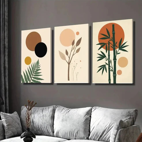 3pcs Modern Abstract Botanical Nature Geometric Wall Art Set Canvas Unframed - High Quality Print 100% Australian Made Wall Canvas
