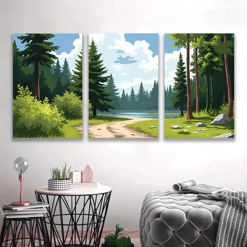 3pcs Dirt Road in the Woods I Wall Art Set Canvas Framed 50x70cm - High Quality Print 100% Australian Made Wall Canvas Ready to Hang - Bella Home Decor