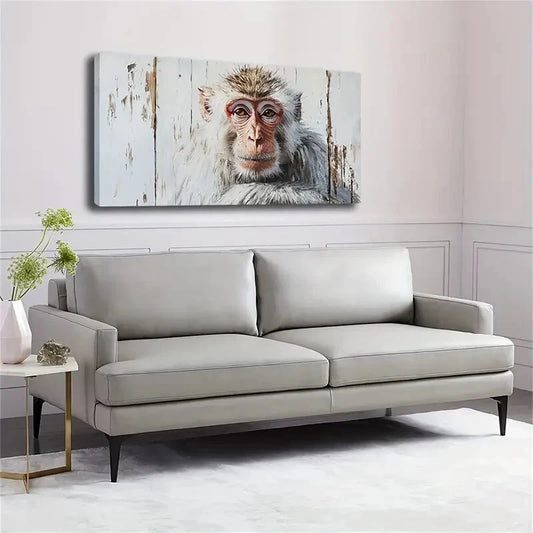 Minimalist Monkey Rustic White Wall Art Canvas Office Home Room Framed 120x60cm