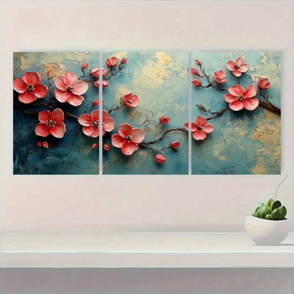 3pcs Abstract Floral Garden Blossoms Metal Print Ready to Hang Art - Bella Home Decor