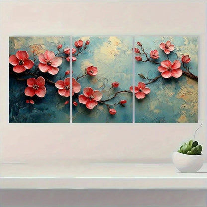 3pcs Abstract Floral Garden Blossoms Metal Print Ready to Hang Art - Bella Home Decor