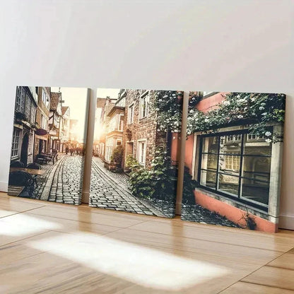 3pcs European Style Street Decoration Wall Art Set Canvas Framed 60x90cm - High Quality Print 100% Australian Made Wall Canvas Ready to Hang