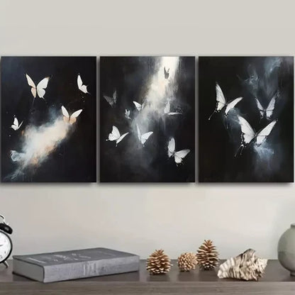 3 PCS Featuring White Butterflies In Flight Wall Art Set Canvas Unframed - High Quality Print 100% Australian Made Wall Canvas - Bella Home Decor