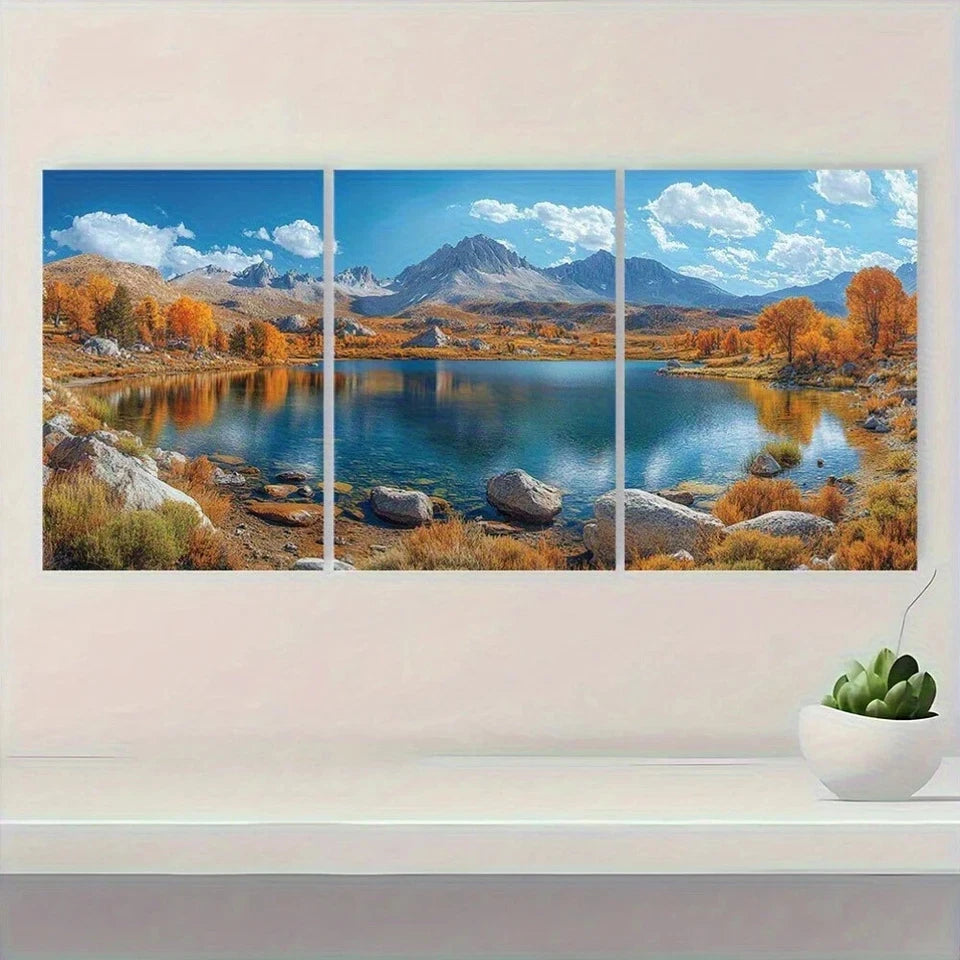 3pcs Beautiful Lake House Scene Metal Print Ready to Hang Art - Bella Home Decor