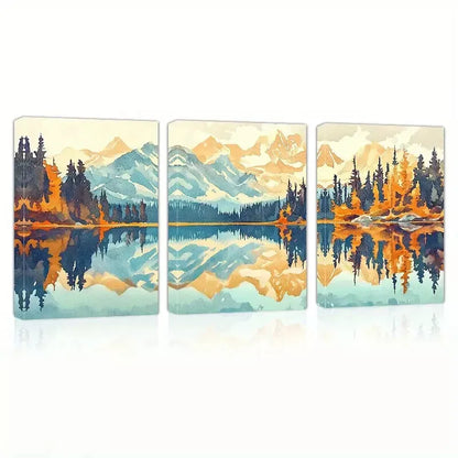 3pcs Trees, Lakes, Water, And Mountains View Wall Art Set Canvas Framed 50x70cm - High Quality Print 100% Australian Made Wall Canvas Ready to Hang