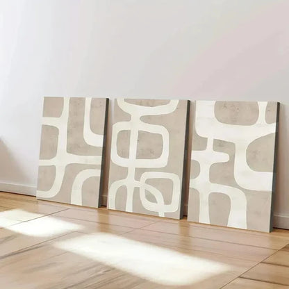 3pcs Abstract Geometric Beige Brown White Line Wall Art Canvas Unframed - High Quality Print 100% Australian Made Wall Canvas - Bella Home Decor