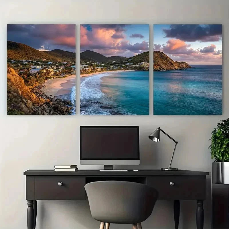 3pcs USA New England Coastal Prints Perfect Wall Art Set Canvas Framed 50x70cm - High Quality Print 100% Australian Made Wall Canvas Ready to Hang