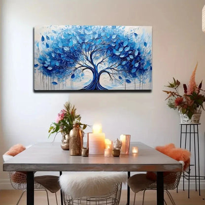 Vibrant Blue Tree with Falling Wall Art canvas office home room framed 120x60cm - Bella Home Decor