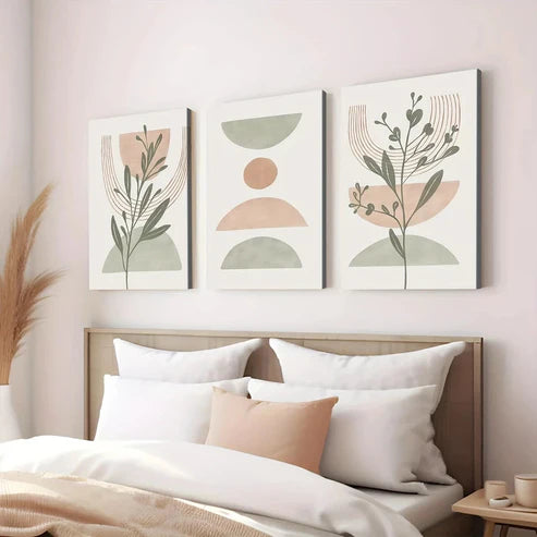 3pcs Sage Green Modern Abstract Blush Pink Green Canvas Unframed - High Quality Print 100% Australian Made Wall Canvas