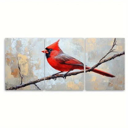 3pcs Red Cardinal Canvas Fine Art Bird rt  Wall Art Set Canvas Framed 50x70cm - High Quality Print 100% Australian Made Wall Canvas Ready to Hang