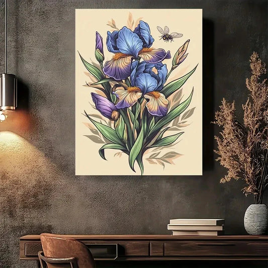Beautiful Vibrant Blue Purple Floral Art Painting 40x60cm Metal Print Ready to Hang