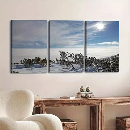 3pcs Winter Snowy Mountain Landscape Wall Art Set Canvas Framed 50x70cm - High Quality Print 100% Australian Made Wall Canvas Ready to Hang
