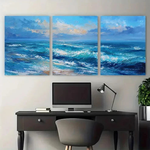 3pcs Exquisite Blue Ocean Landscape Perfect Wall Art Canvas Unframed - High Quality Print 100% Australian Made Wall Canvas