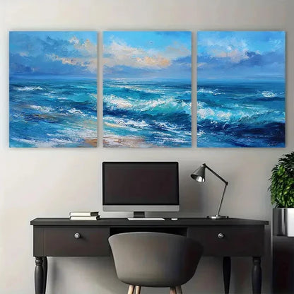 3pcs Exquisite Blue Ocean Landscape Perfect Wall Art Canvas Unframed - High Quality Print 100% Australian Made Wall Canvas