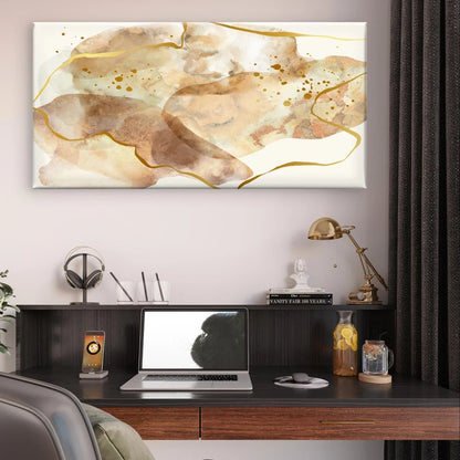 Neutral Abstract Beige Wash Modern Wall Art Canvas Office Home Framed 120x60cm
