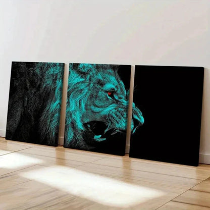 3pcs Fantasy Animal Art Lion Roaring Wall Art Set Canvas Framed 40x60cm - High Quality Print 100% Australian Made Wall Canvas Ready to Hang