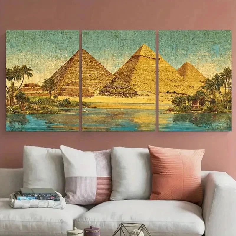 3pcs Classic Aesthetic Durable Pyramids Perfect Wall Art Set Canvas Framed 60x90cm - High Quality Print 100% Australian Made Wall Canvas Ready to Hang - Bella Home Decor