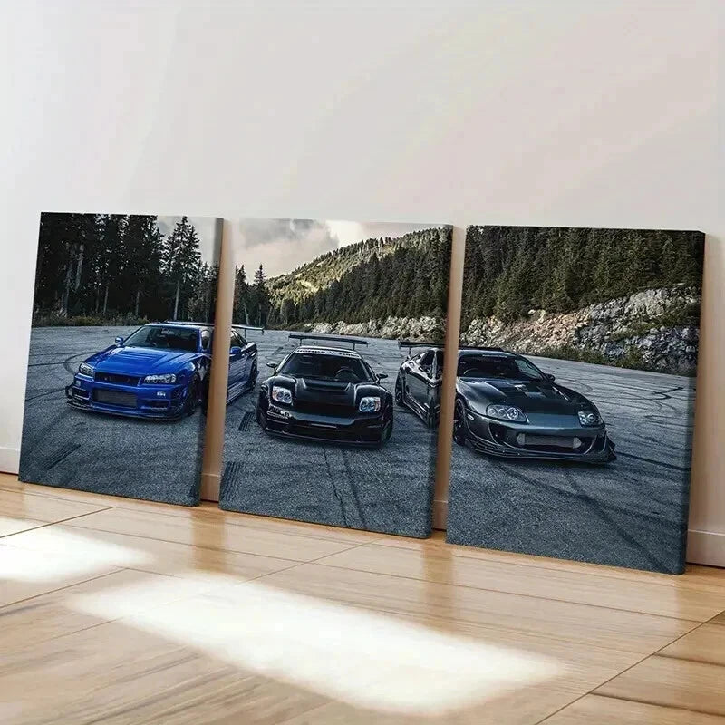 3pcs Modern Vehicle Sports Car & Supercar Wall Art Set Canvas Framed 50x70cm - High Quality Print 100% Australian Made Wall Canvas Ready to Hang