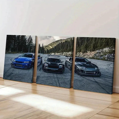 3pcs Modern Vehicle Sports Car & Supercar Wall Art Set Canvas Framed 50x70cm - High Quality Print 100% Australian Made Wall Canvas Ready to Hang