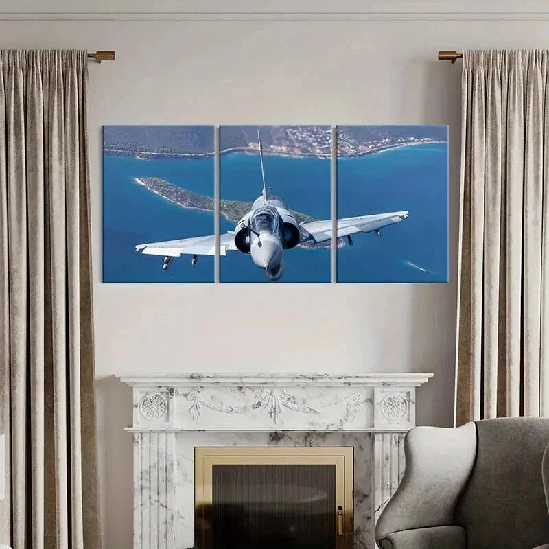 3pcs Military Theme Artwork Fighter Jets Wall Art Set Canvas Framed 60x90cm - High Quality Print 100% Australian Made Wall Canvas Ready to Hang - Bella Home Decor