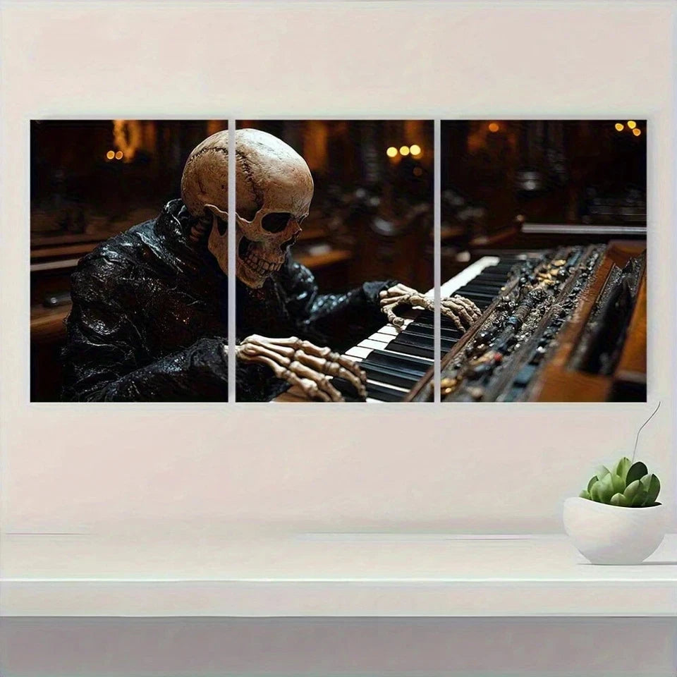 3pcs Gothic Skeleton Musician in Haunted Metal Print Ready to Hang Art - Bella Home Decor
