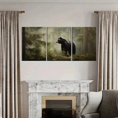 3pcs Majestic Black Bear In Misty Forest Wall Art Set Canvas Framed 50x70cm - High Quality Print 100% Australian Made Wall Canvas Ready to Hang - Bella Home Decor