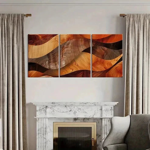 3pcs Abstract Wood Grain Waves Decor Wall Art Canvas Unframed - High Quality Print 100% Australian Made Wall Canvas - Bella Home Decor