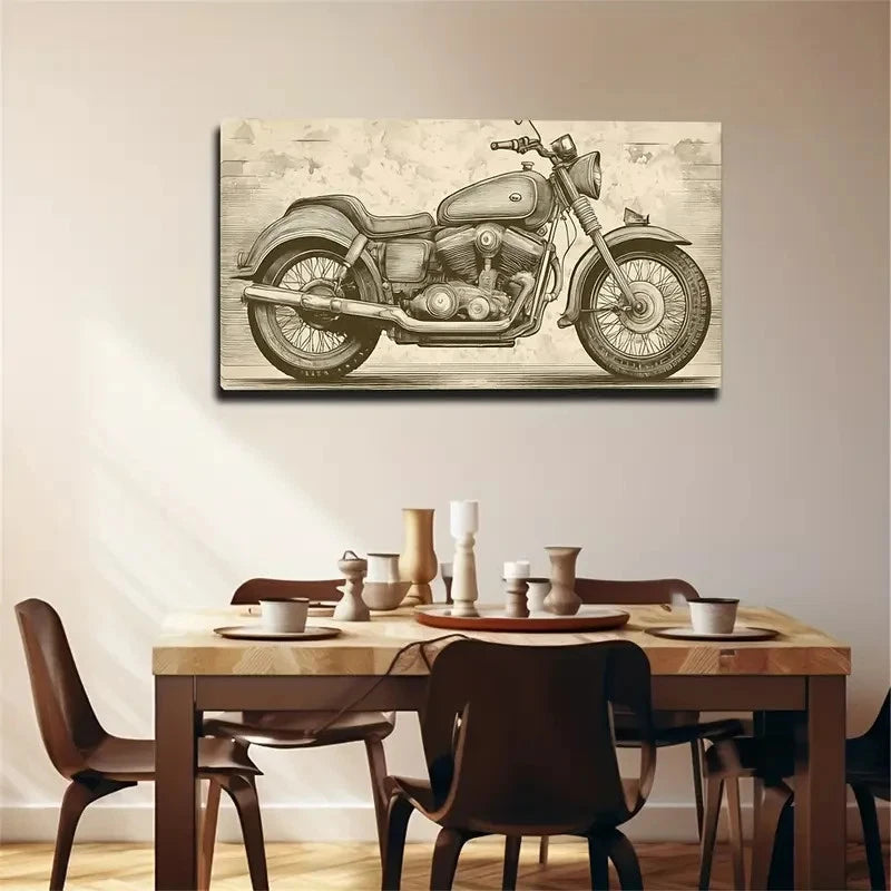 Vintage Motorcycle Wall Art Canvas Office Home Room Framed 120x60cm