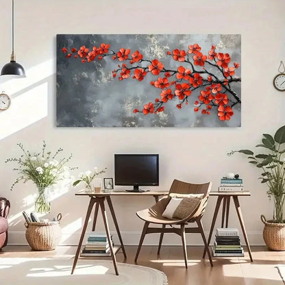 Red Berries Blossom Modern Wall Art Canvas Office Home Room Framed 120x60cm - Bella Home Decor