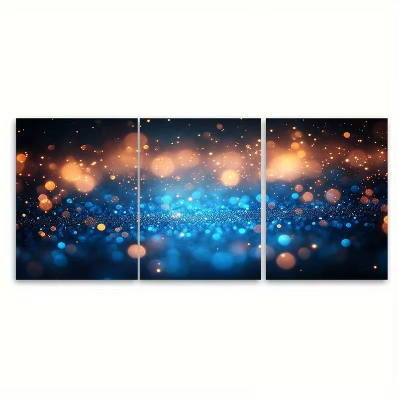 3pcs Shimmering Turquoise Abstract Bokeh Metal Print Ready to Hang Art - Bella Home Decor