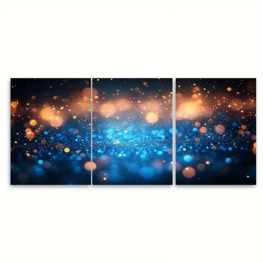 3pcs Shimmering Turquoise Abstract Bokeh Metal Print Ready to Hang Art