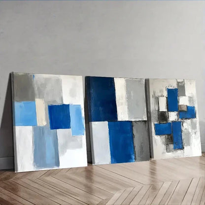 3pcs Blue, Black & White Geometric Design BBWG Wall Art Canvas Unframed – High Quality Print 100% Australian Made Wall Canvas - Bella Home Decor