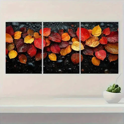 3pcs Autumn Leaves Rainy Day Giclee rt all Art Set Canvas Unframed - High Quality Print 100% Australian Made Wall Canvas