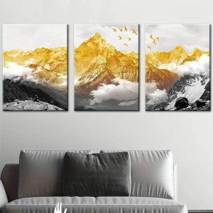 3pcs Sunlit Golden Mountains Majestic Perfect Wall Art Set Canvas Framed 60x90cm - High Quality Print 100% Australian Made Wall Canvas Ready to Hang