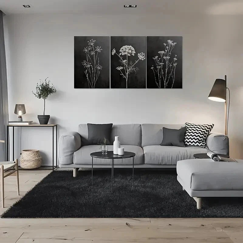 3pcs Modern Black and White Floral Botanical Metal Print Ready to Hang Art