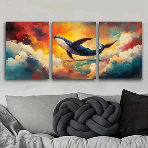 3pcs Majestic Whale Vivid Clouds Sky Perfect Wall Art Set Canvas Unframed - High Quality Print 100% Australian Made Wall Canvas
